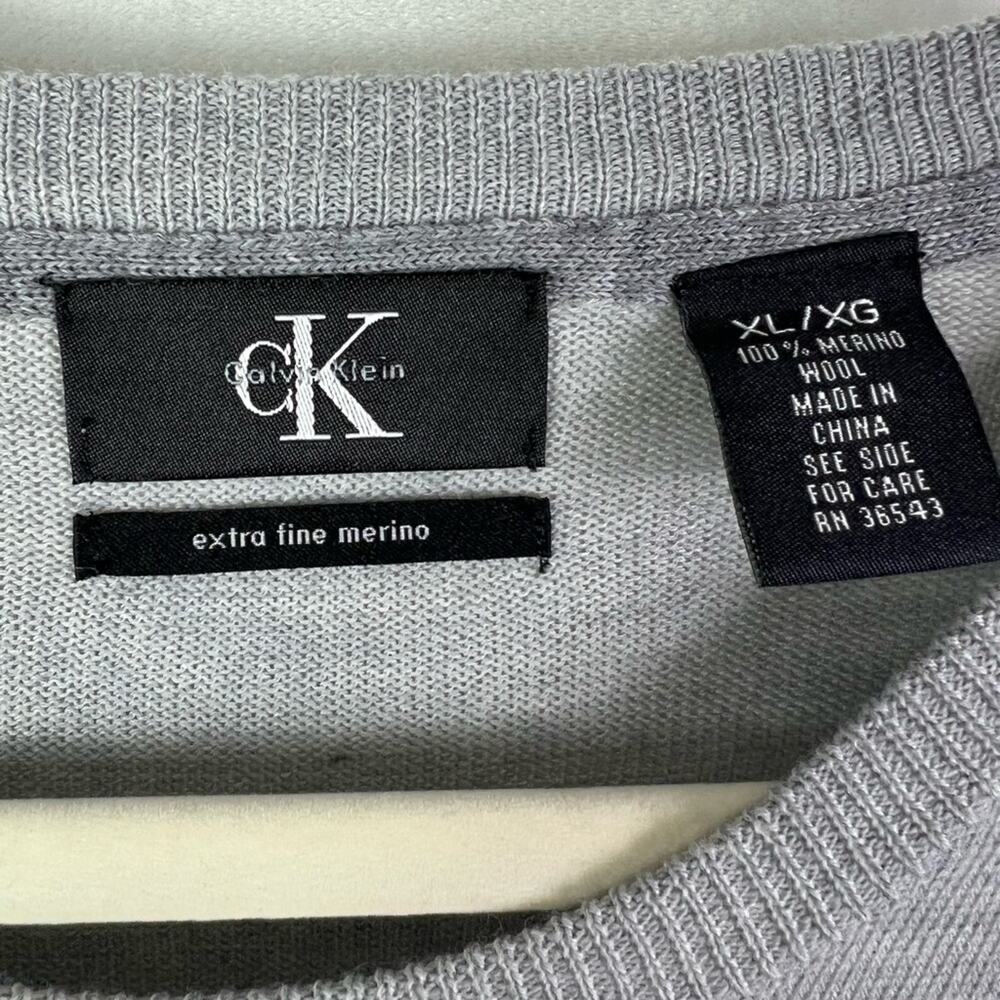 Calvin Klein Sweater Mens XL Gray Merino Wool Pullover Lightweight - Picture 6 of 9